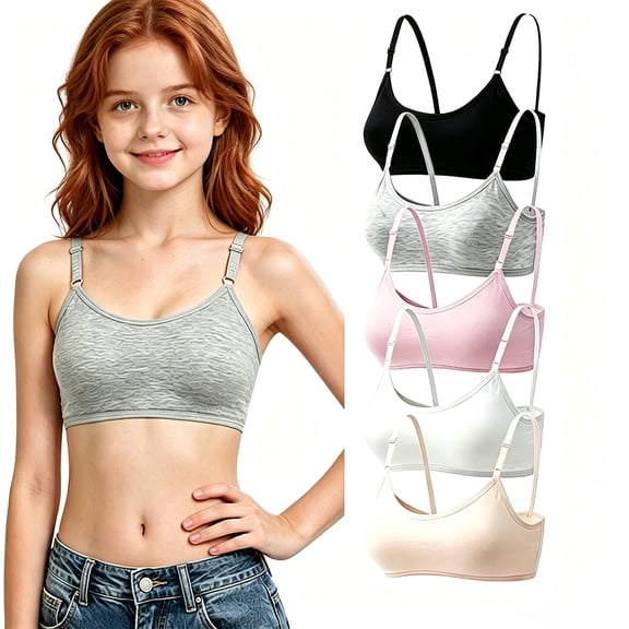 Cotton Wireless Light Padded Sports Bra for Girls 5 Pack Adjustable Strap Teen 10-16