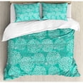 thumbnail image 3 of Dahlia Flower Decor Twin Size Duvet Cover Set, Repeating Figures Fashioned Dots Spots Mother Earth Peony Graphic Image, Decorative 2 Piece Bedding Set with 1 Pillow Sham, White Teal, by Ambesonne, 3 of 3