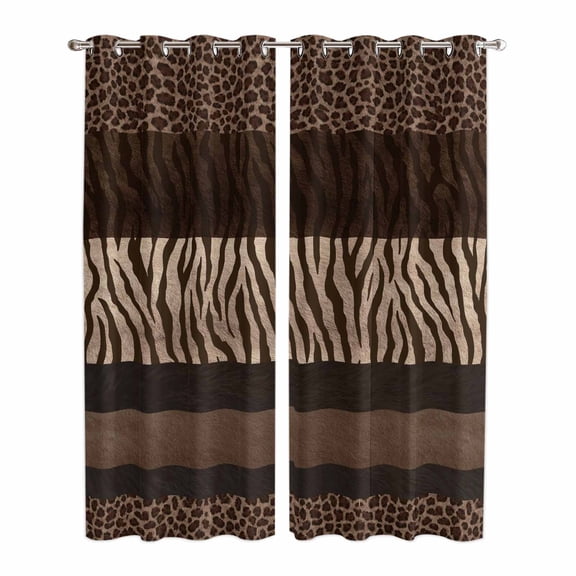 Kitchen Curtains 84 Inch Length 2 Panels, Animal Print Grommets Window Treatment Curtain, Abstract Leopard Zebra Skin Texture Brown Thermal Curtains Drapes for Living Room/Bathroom