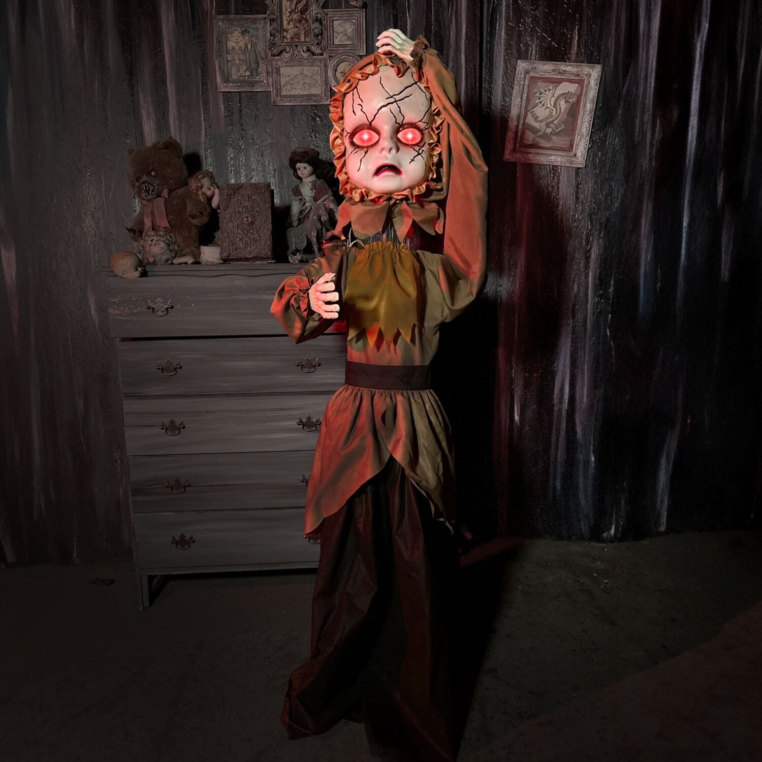 Haunted Hill Farm 5.25 ft Life Size Animatronic Demon Girl, Halloween Decoration, HHGIRL-9FLSA