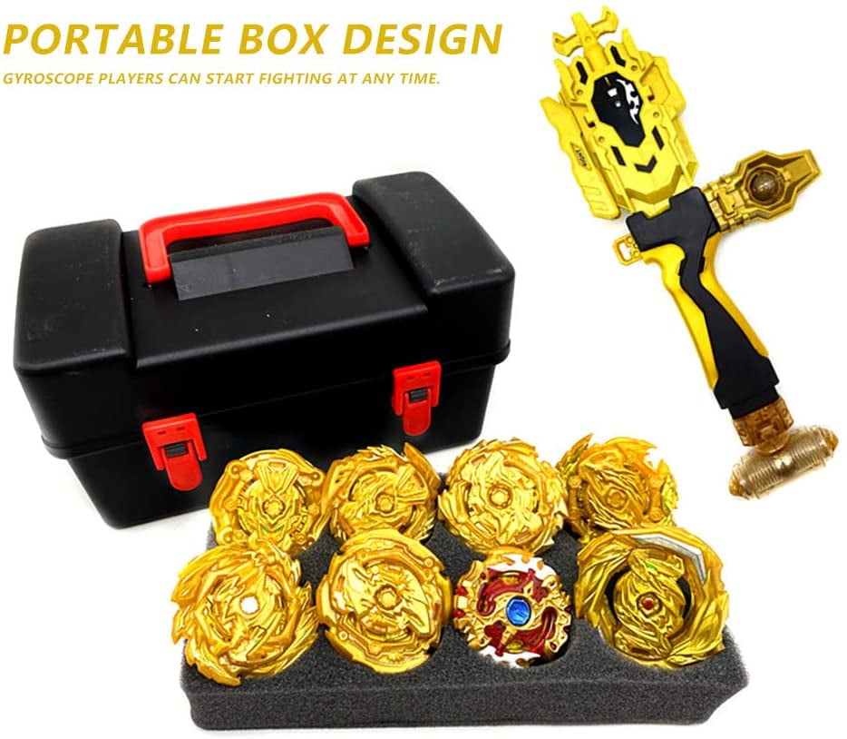 8PCS Beyblade Gold Burst Set Spinning W/ Grip Launcher+Portable Box Kid Toy Gift 