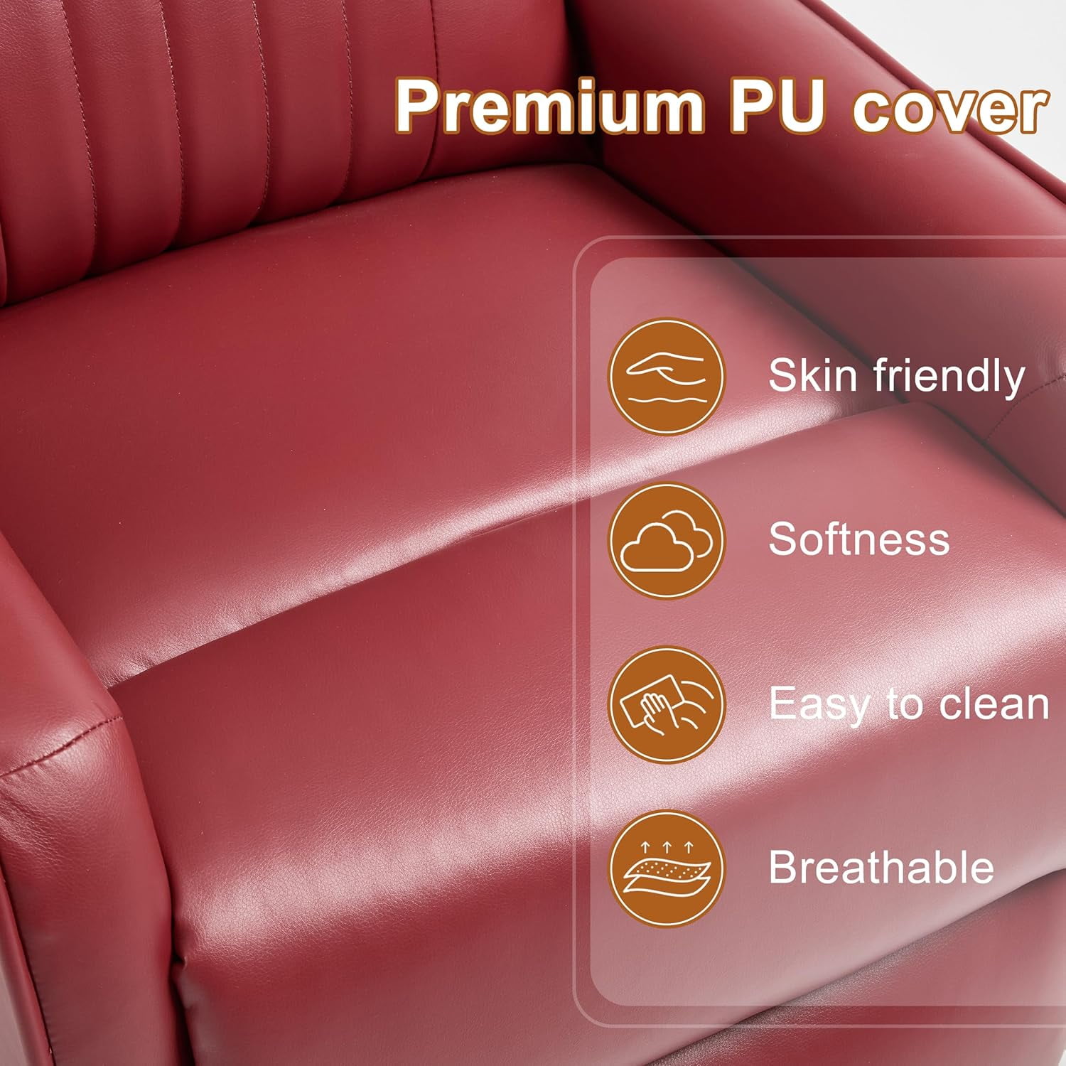 AENKYO Swivel Recliner Chair, Manual Rocking Massage Chair with Heat for Adults, for Living Room,Red Faux Leather