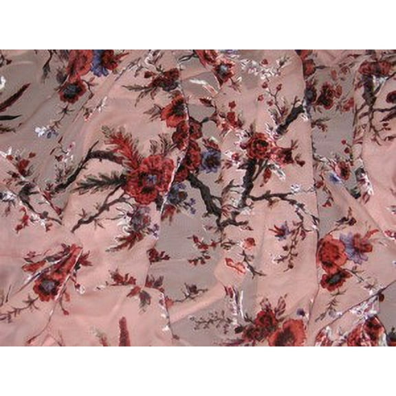 Decorative Silk Inc. 100% SILK VELVET BURNOUT FLOWERS FABRIC 45” WIDE BY THE YARD (PINK-AA26)