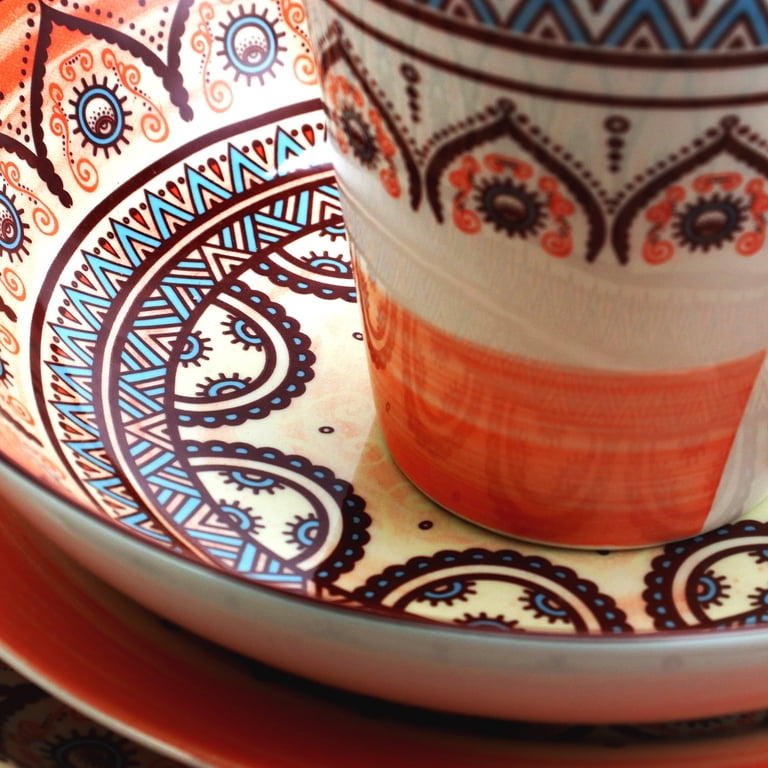 Elama Zen Rust Mozaik 16 Piece Round Stoneware Dinnerware Set