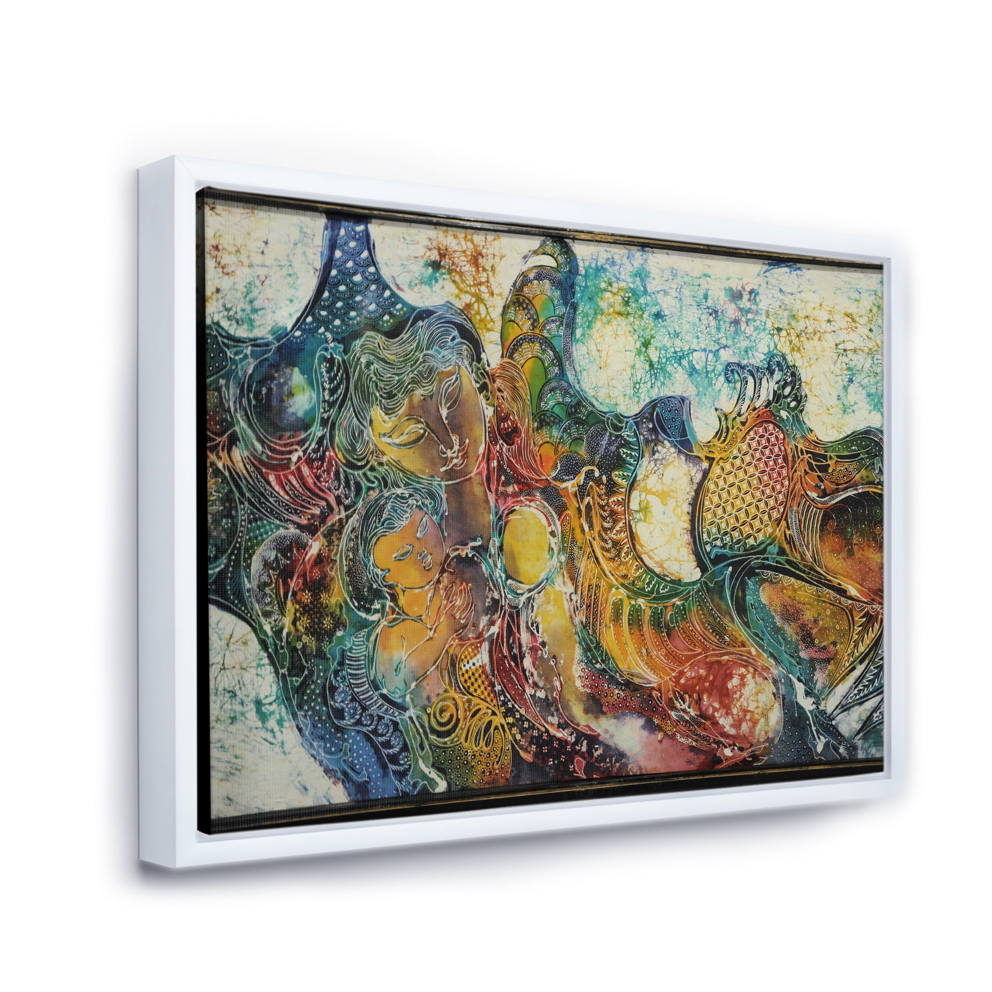 Designart 'Child With Mother With Batik' Modern Framed Canvas Wall Art Print