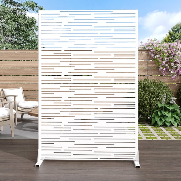 MAYEERTY 72*47" Outdoor White Metal Privacy Panel Screen for Patio, Light - Shadow Pattern