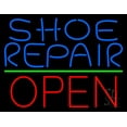 thumbnail image 1 of Blue Shoe Repair Open With Green Line LED Neon Sign 15 x 19 - inches, Black Square Cut Acrylic Backing, with Dimmer - Bright and Premium built indoor LED Neon Sign for store Décor, Storefront., 1 of 7