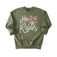 thumbnail image 7 of He Is Risen Easter Sweatshirt for Women - Pearl Bow Christian Faith Pullover Army Green Sweatshirt Adult Small, 7 of 7