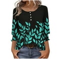 thumbnail image 2 of Tops for Women Plus Size 3/4 Sleeves Printed Button-up T-shirt Round Neck Top Shirt Black XXL, 2 of 6