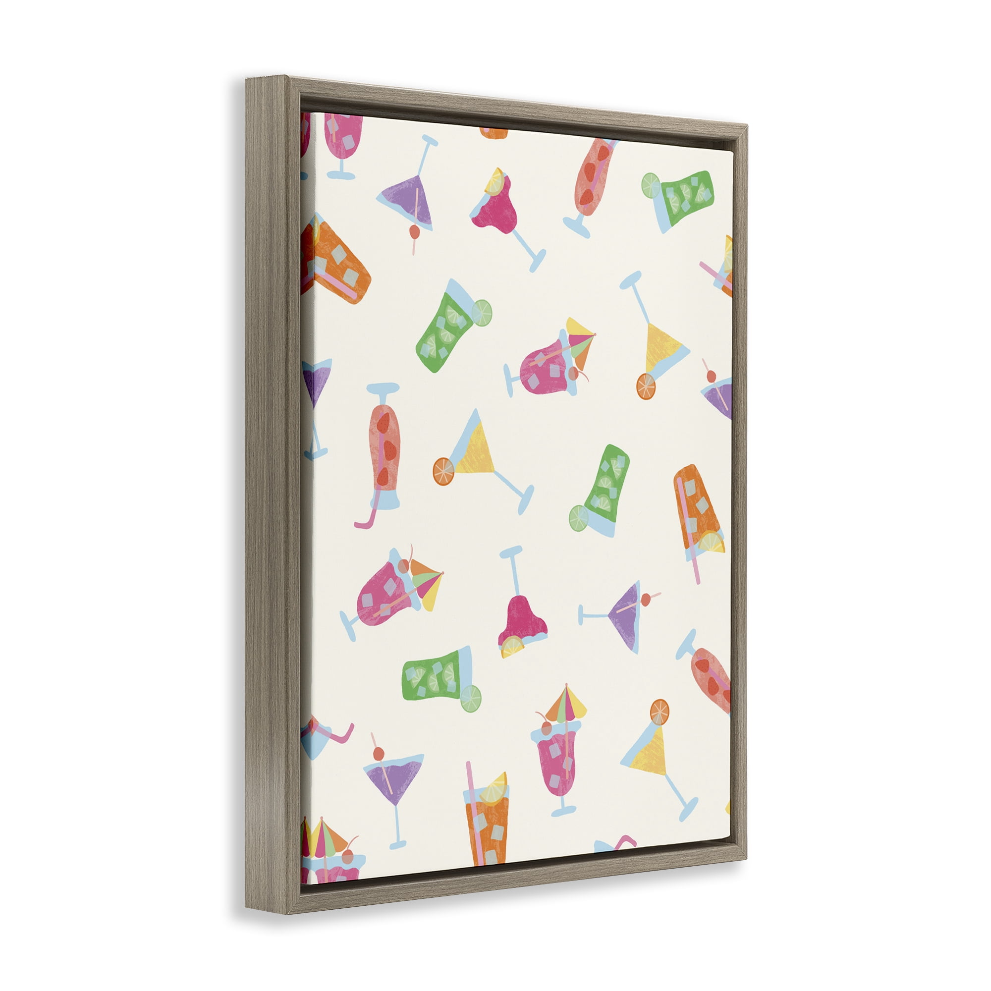Stupell Industries Summertime Cocktails Patterns Food & Beverage Painting Brown Floater Framed Canvas Art Print Wall Art, 17 x 21