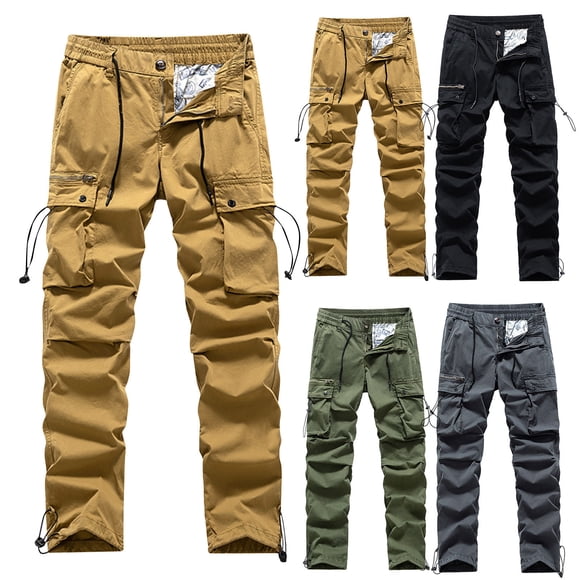 UVEASISHA Mens Cargo Pants Stretch Waist Straigh Leg Pants Big and Tall Lightweight Quick Dry Work Pants Multi Pocket Drawstring Hiking Pants Clearance Sales Orange XL