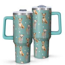 OBREWU Chihuahua and Footprints Tumbler with Handle and Lid,Chihuahua and Footprints 40oz Double Wall Vacuum Insulated Tumbler,Cups Gift for Women and Men