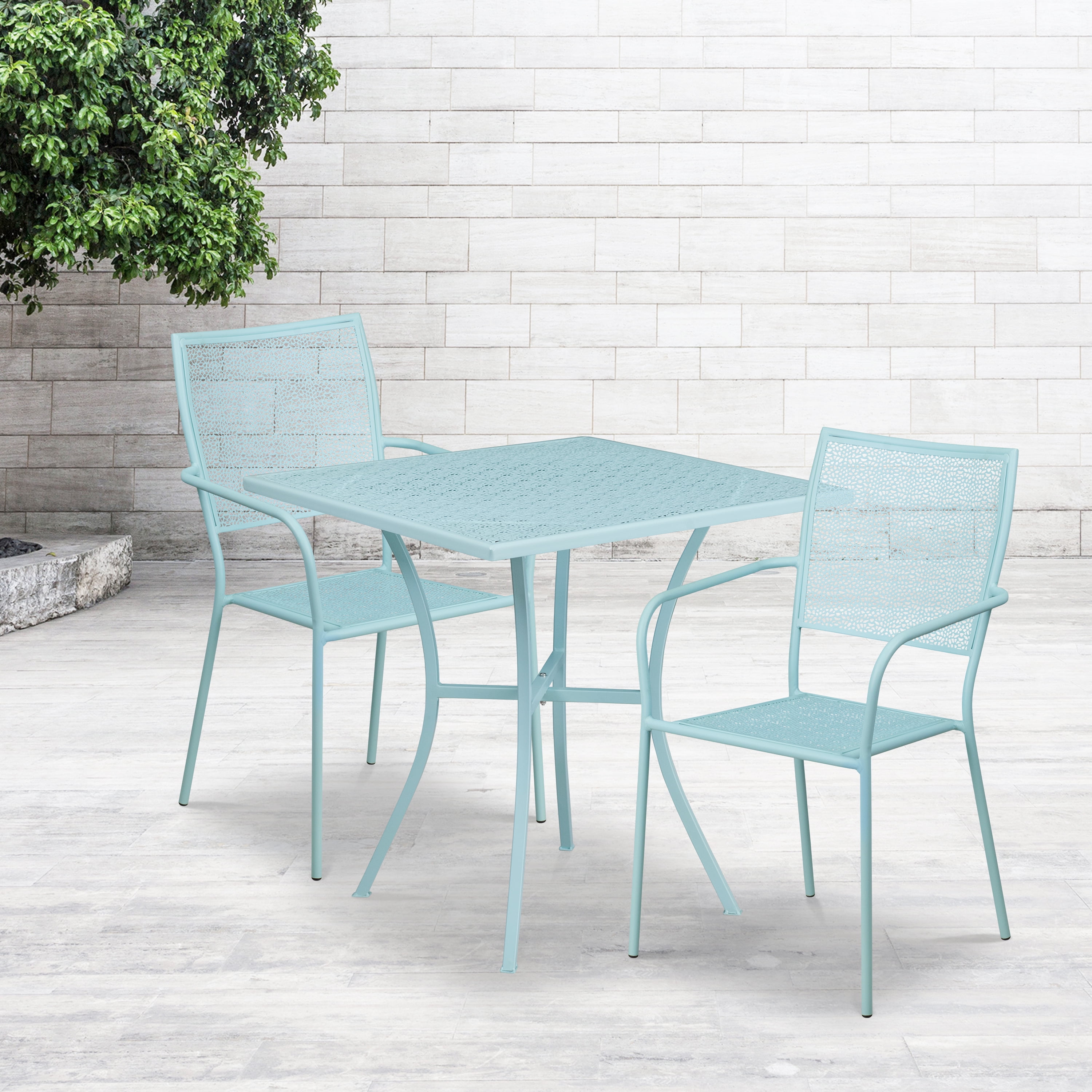 Emma + Oliver Commercial Grade 28" Square Sky Blue Patio Table Set2