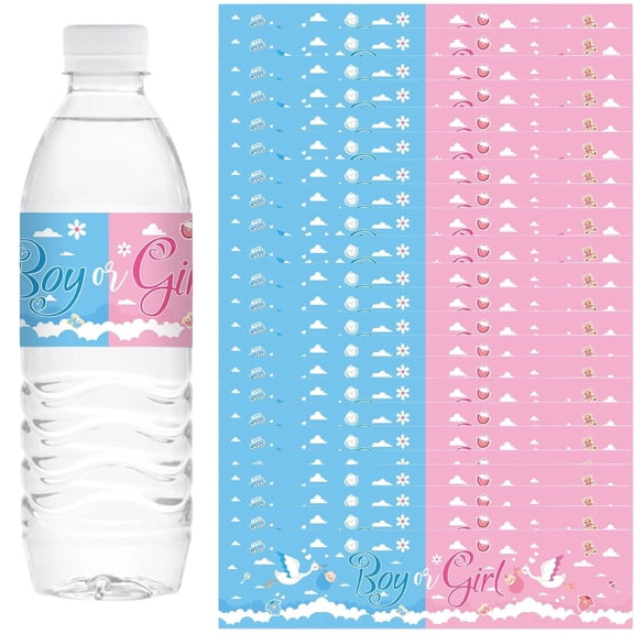 24 Pcs Gender Reveal Water Bottle Stickers, Water Bottle Labels, Baby Shower Party Bottle Wrappers, Gender Reveal Party Supplies