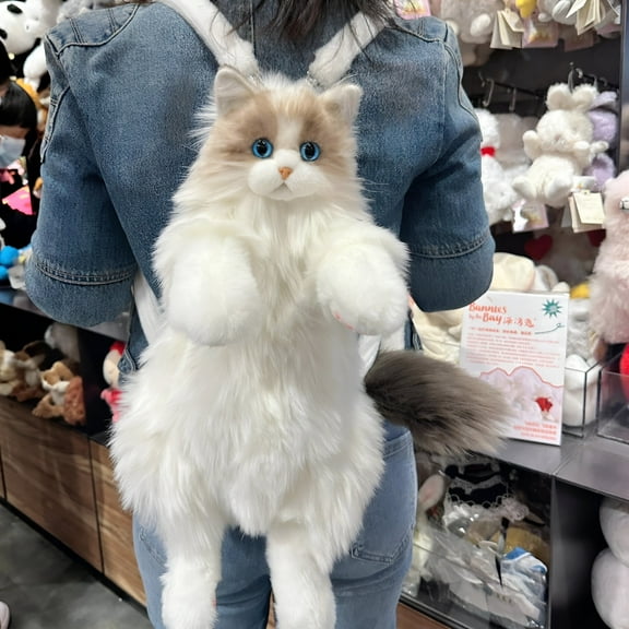BESTSKY Stuffed Animals Backpack Cute Cats Backpack Handcrafted Realistic Cats Shaped Backpack Large Ragdoll Bag