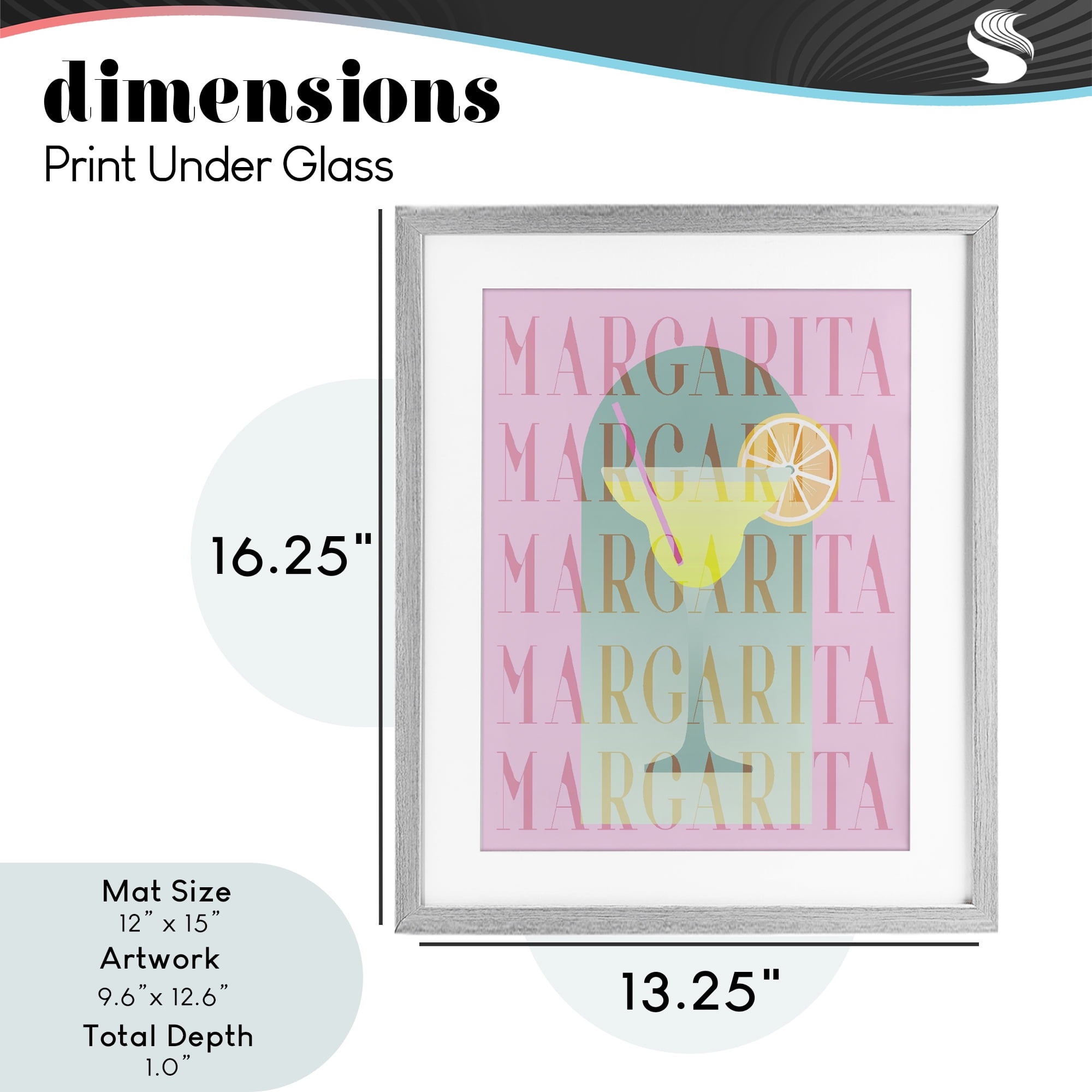 Retro Pastel Margarita Gray Framed Print Under Glass, design by Lil' Rue