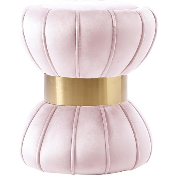 Pemberly Row Contemporary Upholstered Velvet Ottoman/Stool in Pink
