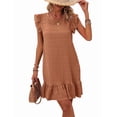 thumbnail image 2 of Summer Dresses for Women Round Neck Cap Sleeve Ruffle Hem Casual Smock Mini Dress Caramel Color XL, 2 of 7