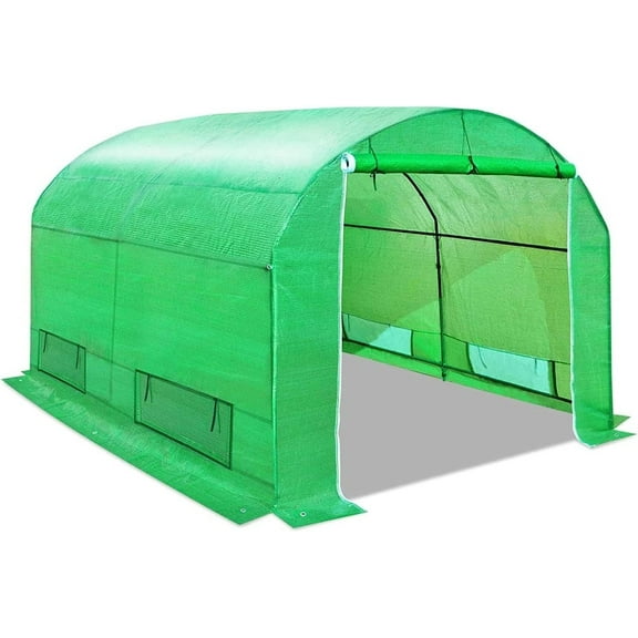 YardGrow 10' x7' x6' Tunnel Greenhouse Large Greenhouse Walk in Outdoor Gardening Hot Greenhouse w/ Roll-up Zippered Entry Door and 4 Roll-up Side Windows