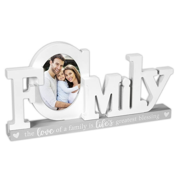 Malden International Designs Family 3 Dimensional White Cutout Letters On Gray Platform Base 3.5x4.5 Picture Frame