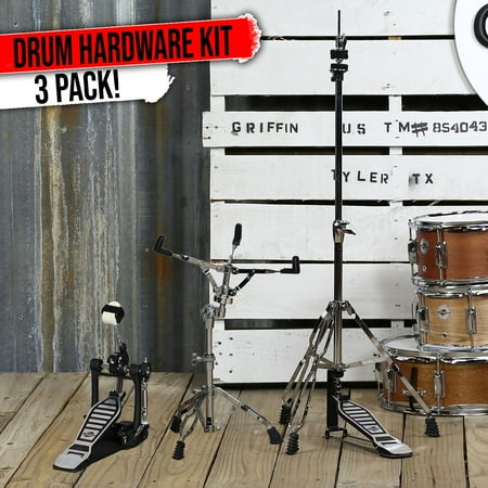 3-PACK Kick Drum Foot Pedal, Snare Stand & Hi-Hat Pedal Griffin Drummers Chrome