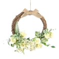 thumbnail image 1 of Guirnalda circular de ratán para puerta de entrada, pared, hojas verdes, corona de flores artificiales de 13 pulgadas blanco, 1 of 7