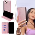 thumbnail image 2 of Wallet Case for iPhone 13 with Card Slots & Wallet Pocket, Wave Curves and sequins meticulously sewn PU Leather Cover Kickstand Magnetic Shockproof TPU Bumper Flip Folio Case,Rosegold, 2 of 9