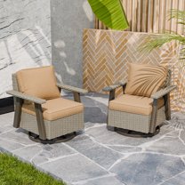 COOS BAY Rustic Hideaway 2 PCS Outdoor Swivel Rocker, Patio Wicker Rocking Chair for Patio, Outdoor Balcony, Beige/Tan