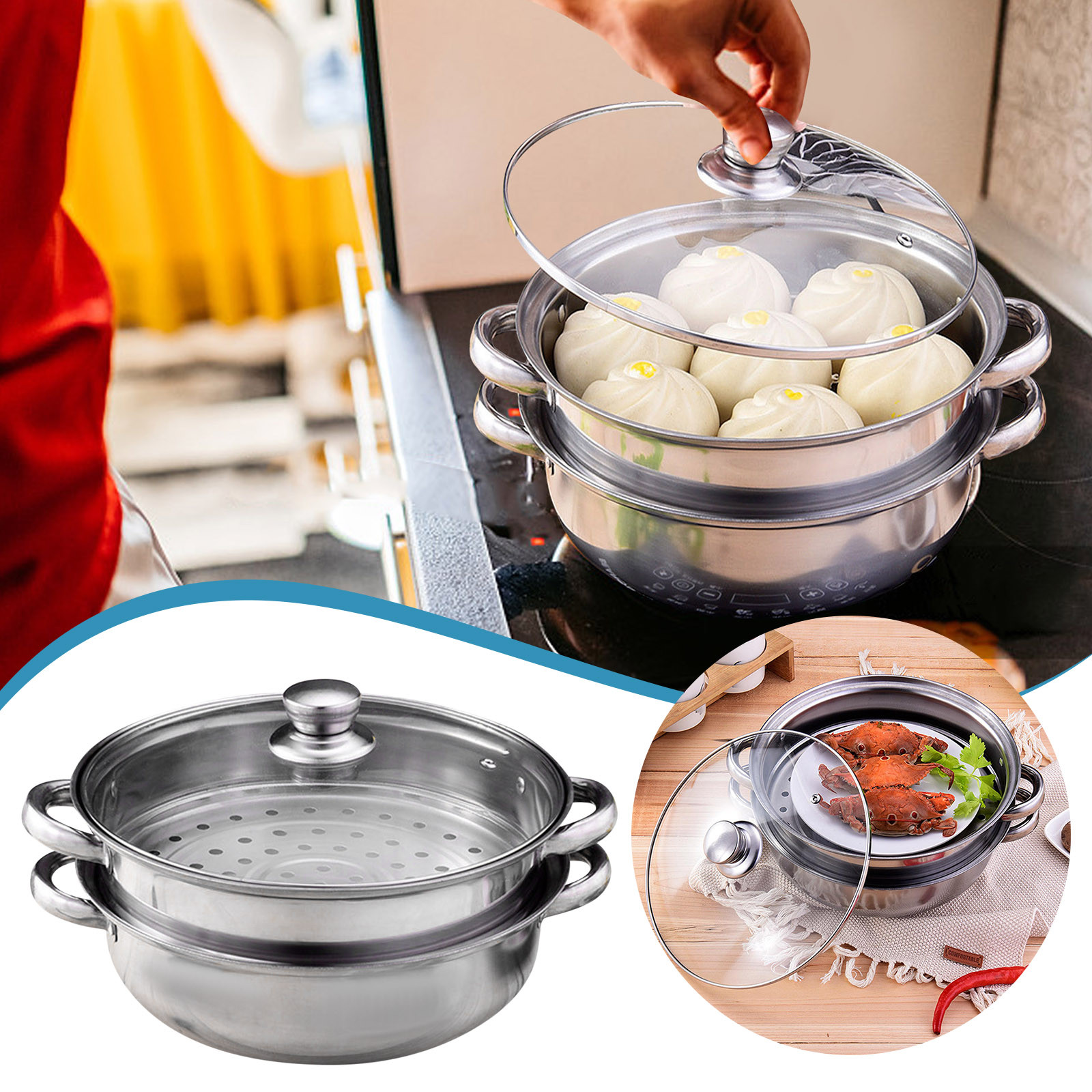 2 Piece Steamer Pot Stainless Steel Food Steam Cooking Vegetable ...