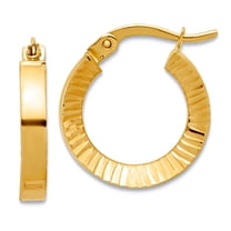 14k Solid Yellow Gold Polished and Sparkle-Cut Hoop Earrings 18.2x16mm Wide 2.7mm Thick Hoop Earring for Women