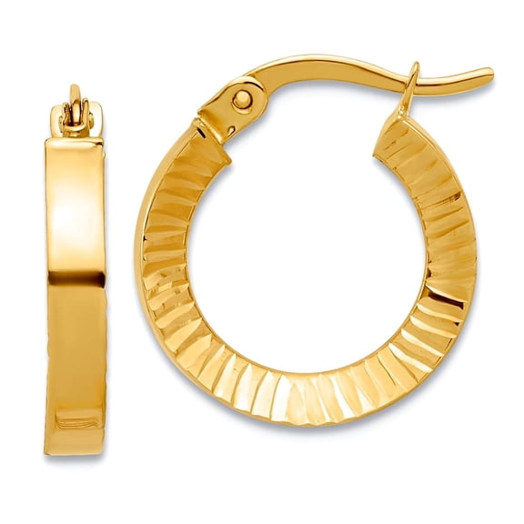 14k Solid Yellow Gold Polished and Sparkle-Cut Hoop Earrings 18.2x16mm Wide 2.7mm Thick Hoop Earring for Women