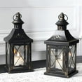 thumbnail image 6 of 2 Set of 11''H Metal Candle Holder, Decorative Candle Lantern with Tempered Glass(Black with Gold Brush), 6 of 8