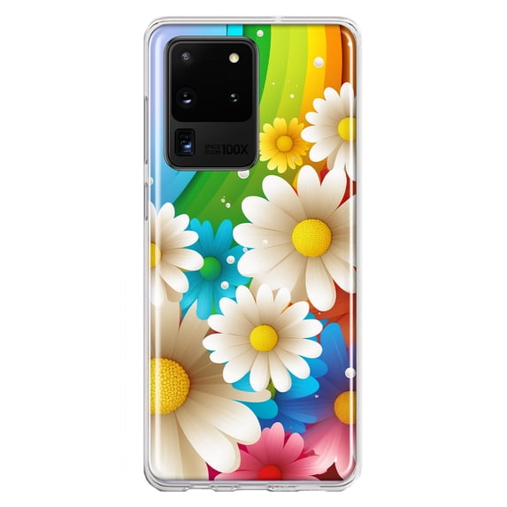 MUNDAZE Samsung Galaxy S20 Ultra Colorful Rainbow Daisies Blue Pink White Green Double Layer Phone Case Cover