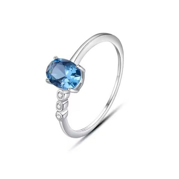 Elegant Oval Cut Lab-Created Swiss Blue Topaz and Moissanite Solitaire Engagement Ring in 925 Sterling Silver for Women - Stunning Gemstone Ring