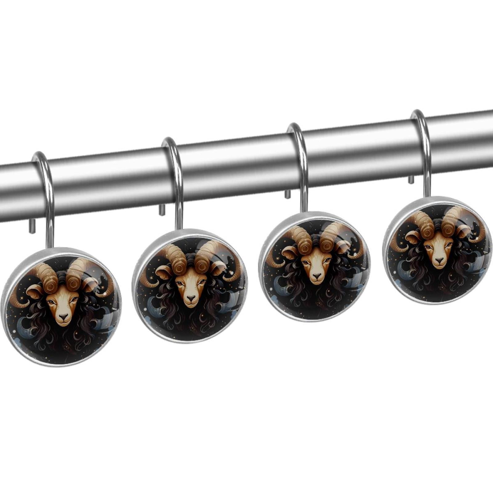 HemaKayy 12 Pcs Decorative Shower Curtain Hooks - Stainless Steel Rings for Bathroom Décor - Easy Glide & Secure Hold - Perfect Decoration for Bathroom Shower Rods - Aries Constellation