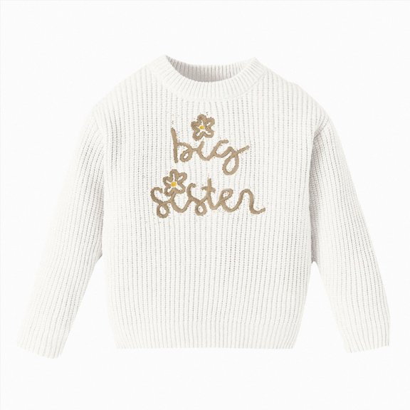 larppty Sibling Matching Clothes Shirt for Boy Girls | Big Sister/Big Brother Knit Sweater Letter Embroidery Sweatshirt Baby Shirt Warm Winter Clothes, Suit for Daily Wear (White,3-4 Years)