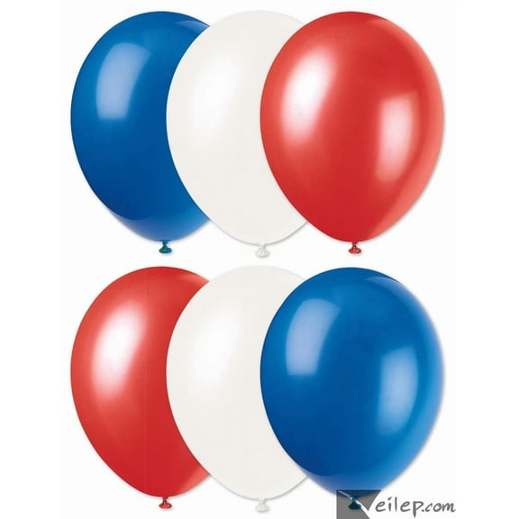 Football Team Fan Solid 3-Color Party 11" Latex Balloons, 6 Ct, Blue Red White