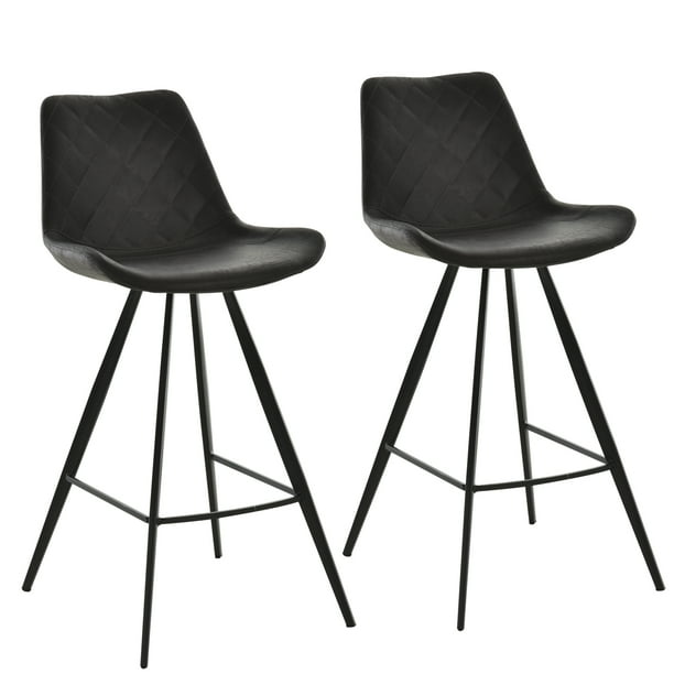 Counter Height Bar Stools Set of 2, Microfiber Cloth Bar Chairs