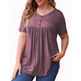 thumbnail image 3 of GingDin Womens Plus Size Summer Tops Short Sleeve V Neck Buttons Pleated Shirts M-4XL, 3 of 5