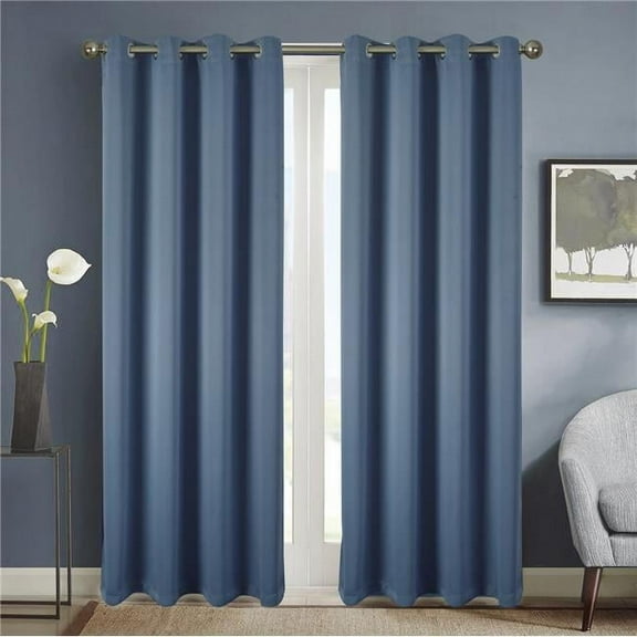 Olivia Gray Anchorage Solid Blackout 54 x 84 in. Grommet Single Curtain Panel in Blue