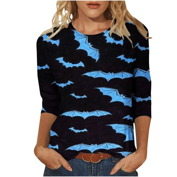 Camisas Para Mujer Camisetas de Gran Tamaño Mangas 3/4 Moda Impreso Camiseta Suelta Blusa de Longitud Media Cuello Redondo Tops Casuales Odeerbi ODB134010