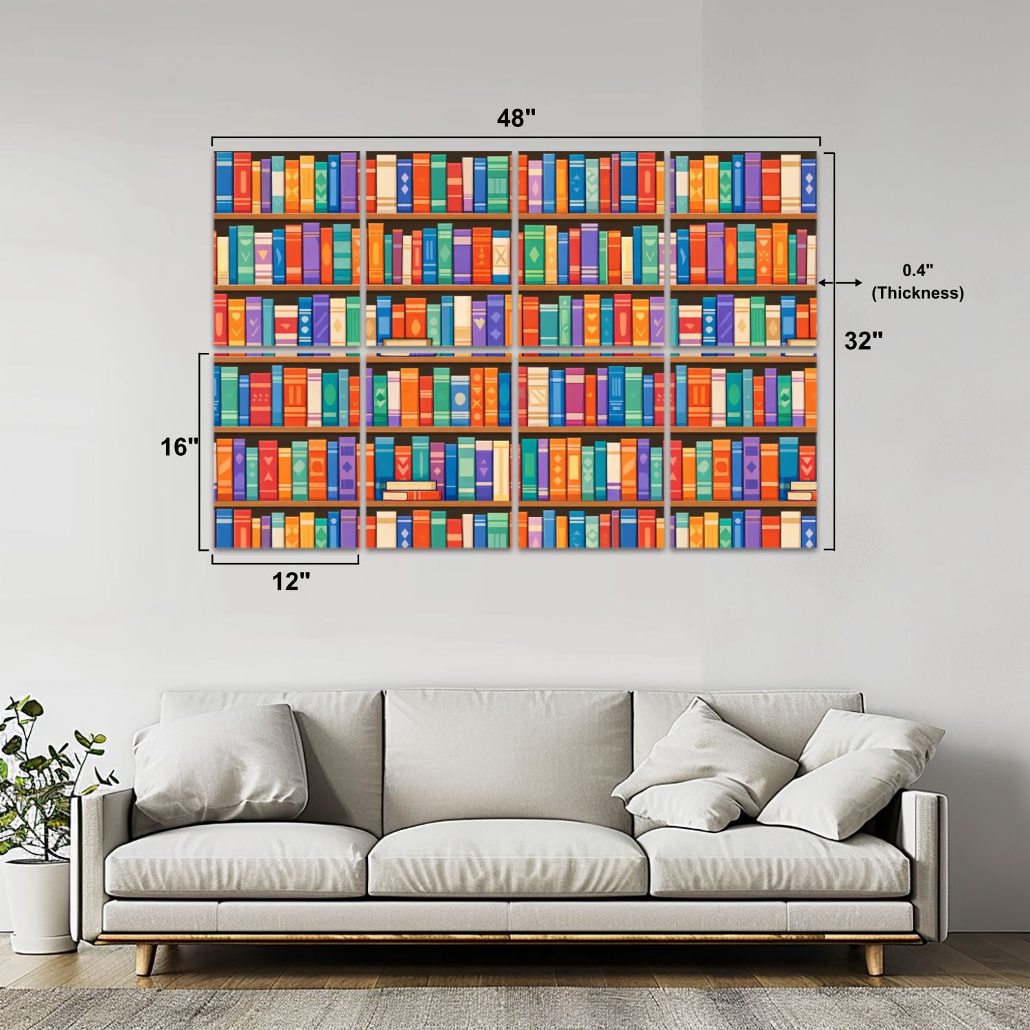 Classroom 8 Pack Art Acoustic Panels Sound Absorbing Colorful Bookshelf Vibrant Book Covers Row Decorative Soundproof Wall Panels Self Adhesive for Nursery Kids Game Room 48"x32"