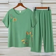thumbnail image 2 of BLOCLOALO 2 Piece Lounge Set Short Sleeve Shirts Women Middle and Elderly Embroidered Print Loose Fit Top and Pants Set Elderly Floral Print Suit Comfortable Lounge Sets Classy Lounge Sets Green 3Xl, 2 of 6