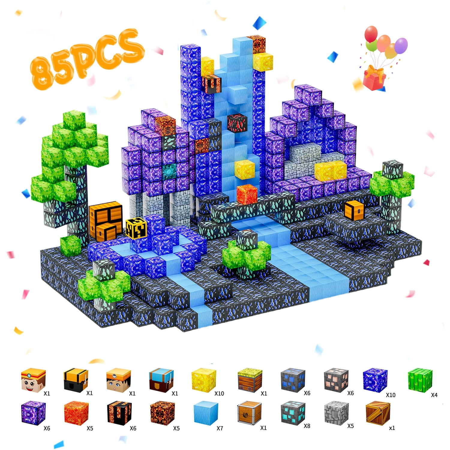 85PCS Magnetic Building Blocks, JUANGU Magnet Cube Constructions Toys for Boys & Girls, STEM Montessori Stacking Toy