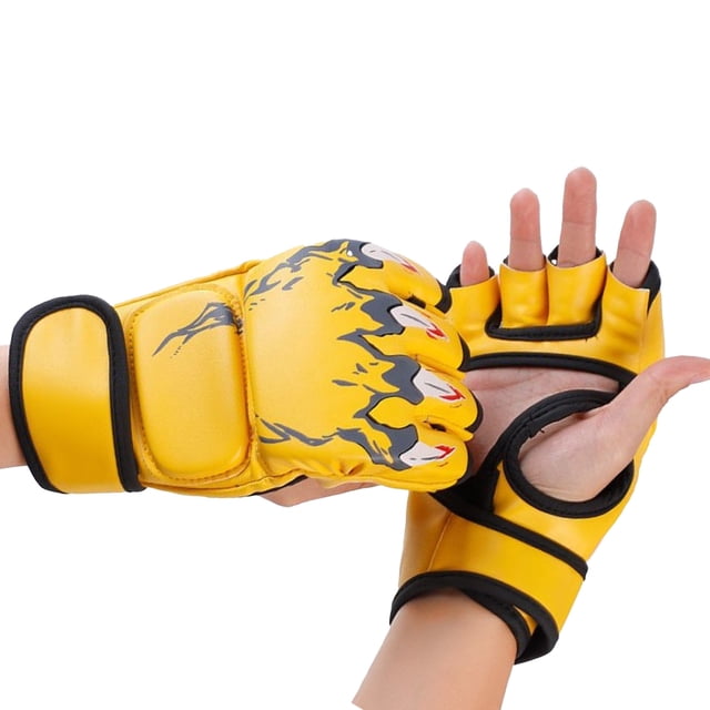 BOROCO Guantes De Boxeo Sin Dedos, Saco De Boxeo De 4 Colores con Palmas Abiertas, Guantes De Combate De Kickboxing para Hombres Y Mujeres, Entrenamiento De Boxeo(Amarillo)