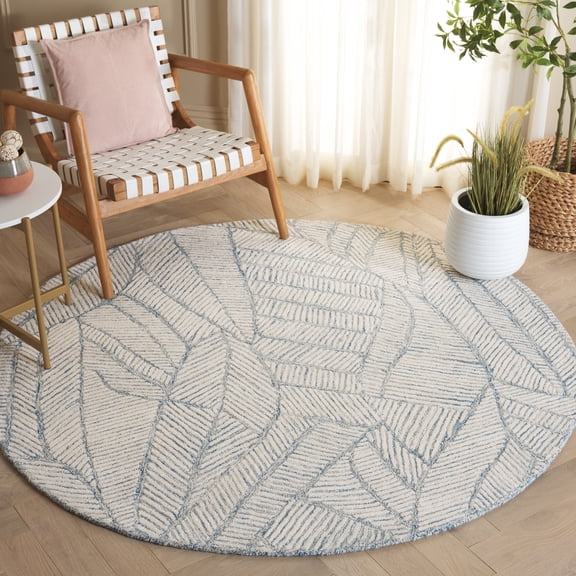 Safavieh Ebony Riley Leaves Area Rug, Blue/Ivory, 6' x 6' Round