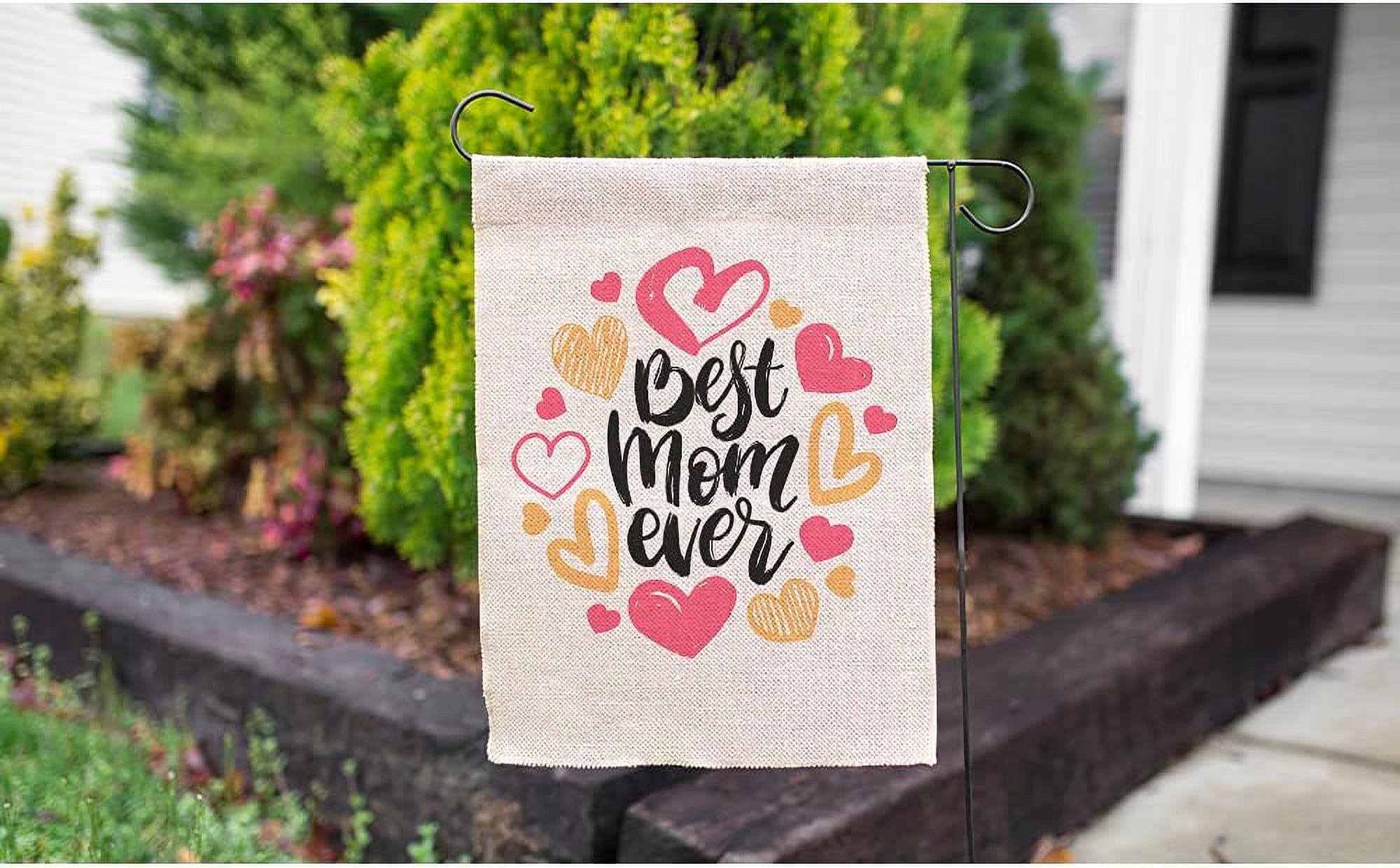 Moslion Gartenflagge „Best Mom Ever“ – 31x45 Cm, Sackleinen, Doppelseitig Mit Herzen, Für Draußen