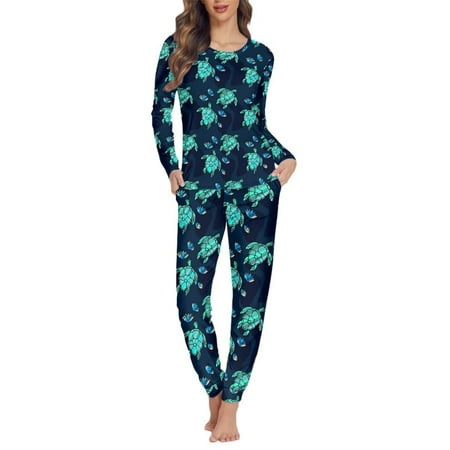 

Pzuqiu Warmth Women Pajamas Sets Crew Neck Jogger Walking Athletic Clothing Stylish Size XL Sea Turtle Daily Wear Skin Friendly Nightwear Fall Winter Spring Outfits