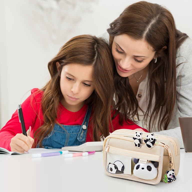 ULKMFFCF Panda etui met print en vakken, pennenetui met grote capaciteit, pennenhouder, make-uptas voor school, kantoor, reizen, Zwart, Eén maat, Schooltas