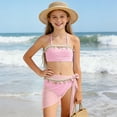 thumbnail image 5 of JUMEYU Bathing Suit Girl Girls' 3 Piece Bikini Set Ditsy Floral Print Wireless Swimsuit with Beach Skirt Size 8-9 Years (Light Pink,8-9 Years), 5 of 9